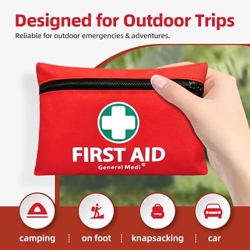 General Medi Mini First Aid Kit, 110 Piece Small First Aid Kit - Includes Emergency Foil Blanket, Scissors for Travel, Hom...