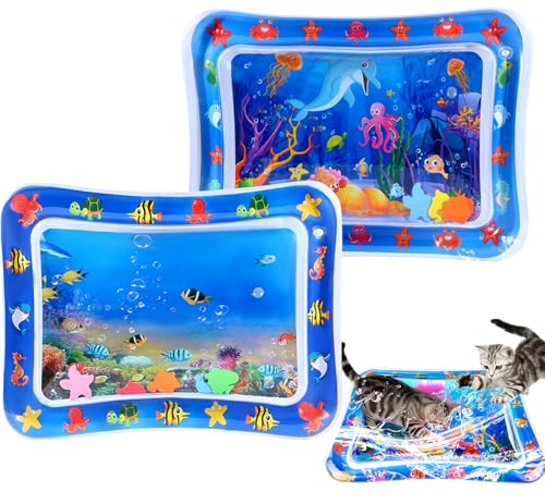 JWVGWV 2 PCS Large 2mm Thickened Cat Water Mat, Interactive Cat Sensor Play Mat for Indoor Cats to Exercise, Anti-Scratch ...