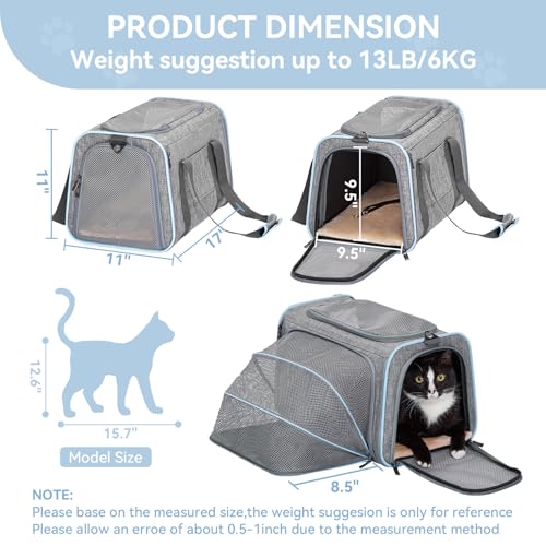 Petsfit Expandable Cat Carrier Dog Carriers,Airline Approved Soft-Sided Portable Pet Travel Washable Carrier for Kittens,P...