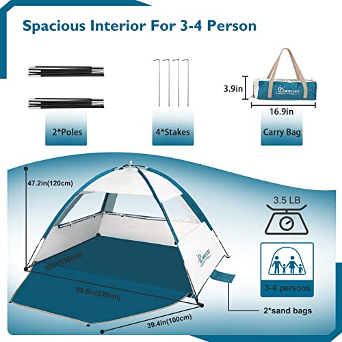 COMMOUDS Beach Tent Sun Shade for 3/4/6/8 Person, UPF 50+ Beach Sun Shelter Canopy Tent, Lightweight, Easy Set Up and Carry