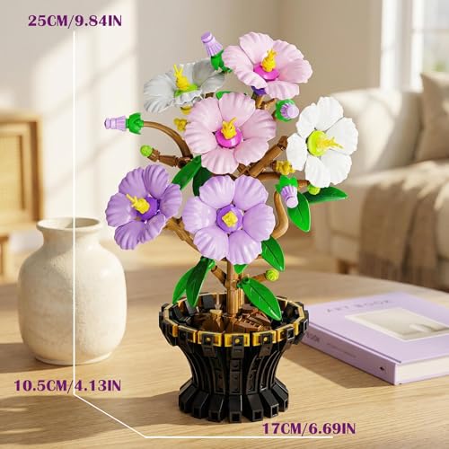 YINGYIWH Hibiscus Flower Building Set for Adults, 520 Pcs Artificial Flower Bouquet Kit, Creative Home Decor Building Bloc...