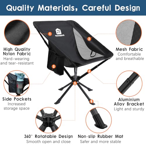 Raynesys 1 Pack Portable Camping Chair, Flexible 360° Rotation, Easy Carry, 8 Seconds Quick Setup Folding Camping Chair, ...