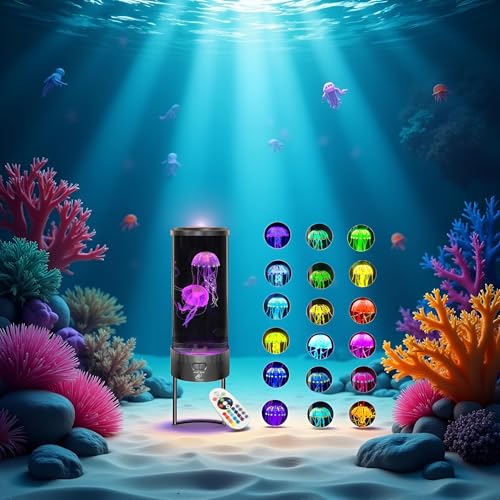 Lightahead Large Round LED Jellyfish Lamp – 18 LEDs with Vibrant Color-Changing Effects – The Ultimate Sensory Fake Aquari...