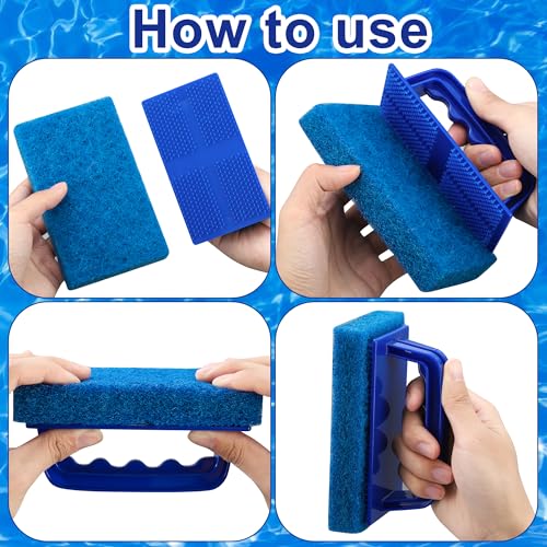 3 Pack Hand-Held Pool Scrub Brush Pool Cleaning Sponge Scrubber Brush Replaceable Scrubbing Scouring Sponge Pad for Swimmi...