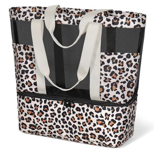 Codcey Mesh Beach Bag Women with Leakproof Wet Compartment,Large Tote Bag for Pool Travel Daily