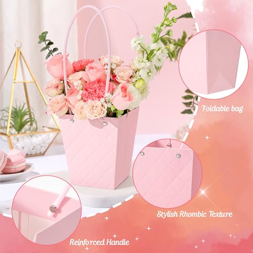 tchrules 30pcs Flower Box for Arrangement, Waterproof Bouquet Wrapping Bag With Handle Pink White Black Paper Floral Box f...