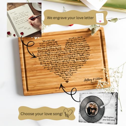 Personalized Cutting Board Wedding Heart Song Lyrics Couple Gifts - Anniversary Customized Romantic Gift for Her - For Hi...
