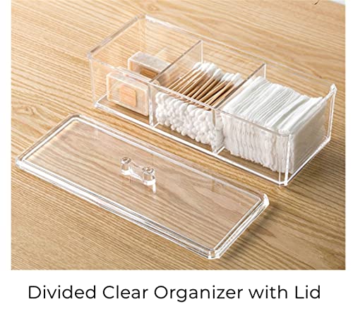 UTTH-DTTK Clear Cotton Ball and Swab Holder 3 Divided Compartments with Lid, , Waterproof Bathroom Organizers Small Plasti...