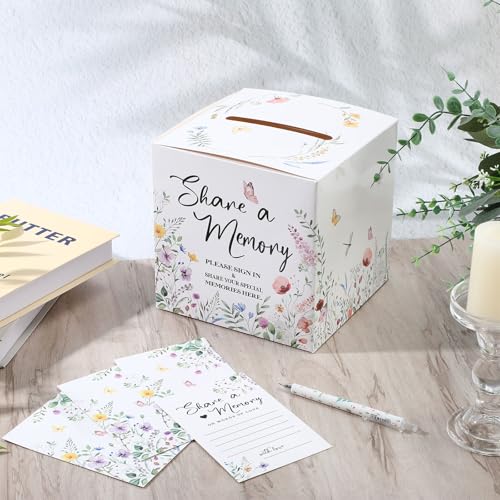 Fainne 50 Pcs Floral Share a Memory Cards with Celebration of Life Box Funeral Advice Cards Thank You Sympathy Holder Box ...