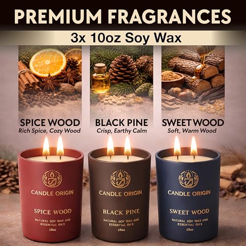 Candle Variety Pack - 3×10 oz Scented Candles Premium Gift Set for Men - Aromatherapy Candles for Him - Natural Soy Wax - ...