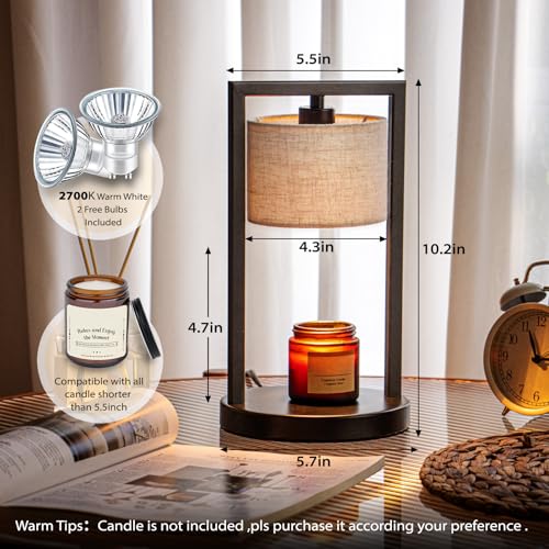 Candle Warmer Lamp with Timer, Electric Candle Warmer for Jar Candles, Dimmable Warming Light with 2 Bulbs, House Warming ...