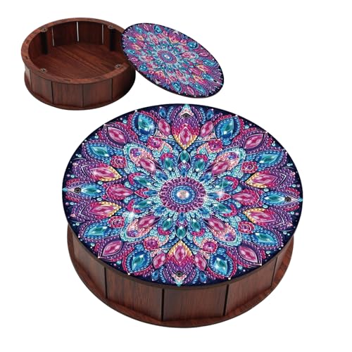 antor Diamond Painting Storage Box, Mandala Flower DIY 5D Special Shape Diamond Art Wooden Organizer, Round Diamond Tablet...