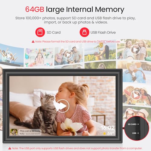 64GB 15.6" Frameo Digital Picture Frame WiFi, Large Electronic Photo Frames 1920 x 1080 IPS FHD Touch Screen, Send Photos ...