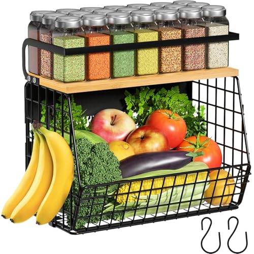 Ofiray-home Magnetic Shelf for Fridge with Wood Lid, Fruit Potato and Onion Storage Bins, Pantry Organizers & Storage, Lar...