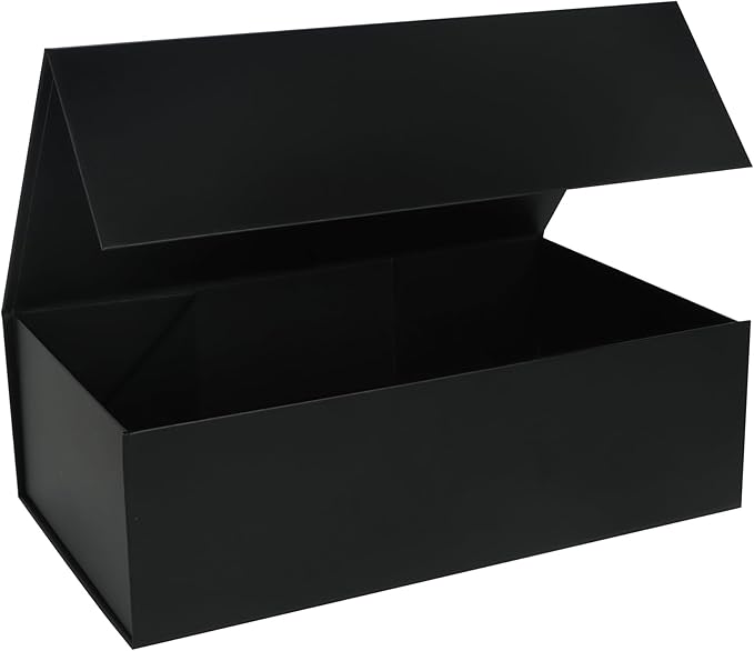 LFBOX Black Gift Box with Magnetic Lids 13.8x8.3x4.4 in, Large Bridesmaid Groomsman Proposal Boxes 1 Pack, Collapsible Rec...
