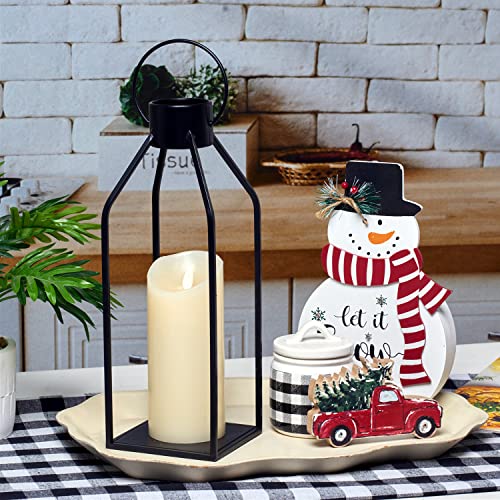 HPC Decor Modern Farmhouse Lanterrn Decor- Black Metal Candle for Summer Night- Lanterns w/Timer Flickering Candles for Li...