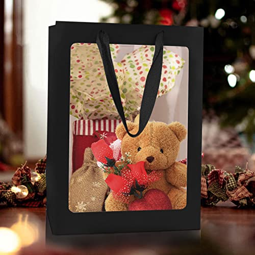 BallHull 12 Pcs Black Kraft Paper Gift Bags with Transparent Window, 9.84"x7.0"x5.12" Kraft Shopping Bags with Handles for...