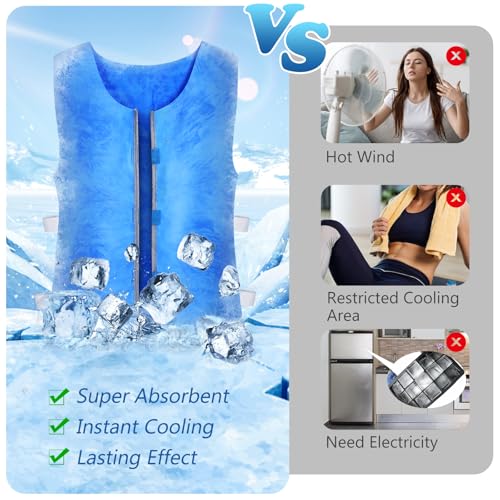 E-Greetshopping Cooling Ice Vest for Men Women,PVA Water Active Evaporative Ice Cold Vest,Reusable Adjustable Fabric Sport...