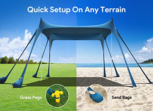 Osoeri Beach Tent, Camping Sun Shelter UPF50+ with 8 Sandbags, Sand Shovels, Ground Pegs & Stability Poles, Outdoor Shade ...