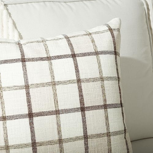 Stellhome Fall Linen Buffalo Check Throw Pillow Covers, Autumn Farmhouse Plaid Decorative Cushion Covers for Couch Sofa Li...