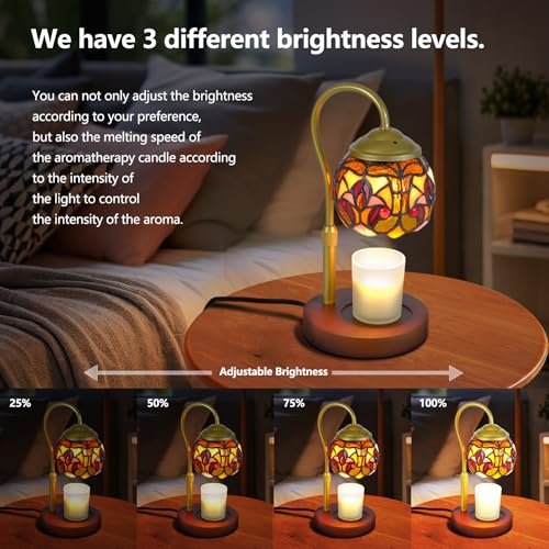 GlitzLamp Baroque Tiffany Style Candle Warmer Lamp with 2 Bulbs - Handcrafted Stained Glass, Height-Adjustable, Timer & 4 ...