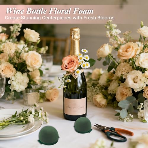 12 Pack Floral Foam Round, Green Mini Flower Holder Supplies Florist Form Blocks for Wine Bottle Decor, Wedding Birthday C...