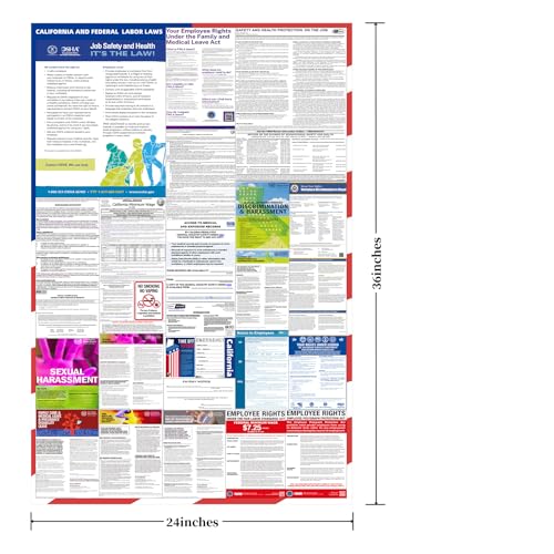 2026 California State and Federal Labor Laws Poster - English Version - OSHA Workplace Compliant - UV Waterproof Laminated...