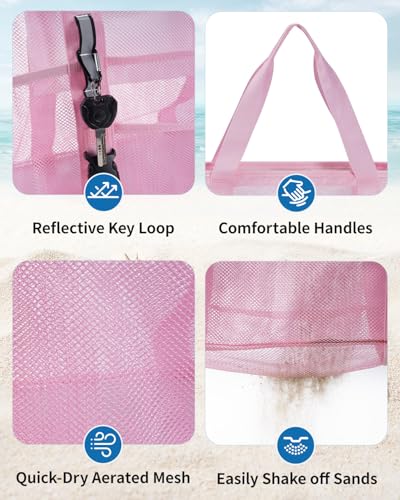 WANDF Mesh Beach Bag for Women, Large Beach Tote Bags with 40oz Tumbler Side Pockets, Family Pool Bag for Swim Toys Towels...