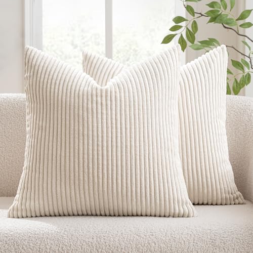 MIULEE Spring Pack of 2 Corduroy Pillow Covers Soft Soild Cushion Cases Decorative Square Throw Pillow Covers Cream White ...