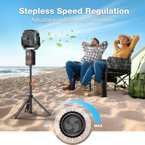 OGERY Camping Fan, Portable Fan with Adjustable Height Stand, 20000mAh Rechargeable Battery Powered Fan with Remote, LED L...