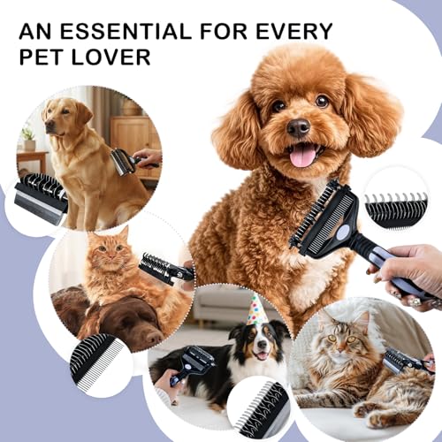 3-IN-1 Pet Deshedding and Grooming Tool, Grooming Brush for Dogs and Cats with Undercoat Rake & Dematting Comb for Matted ...