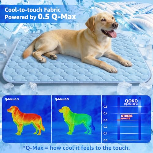 QOKO Cooling Mat for Dogs and Cats 24" x 18", Premium Pet Cooling Bed Indoor Outdoor with Waterproof Cover & Ice Silk, Sum...
