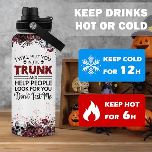 RHONGE Cat Water Bottle 32 Oz, Horror Water Bottle, Horror Cup, Goth Gothic Insulated Cup, I Will Put You In The Trunk Hal...