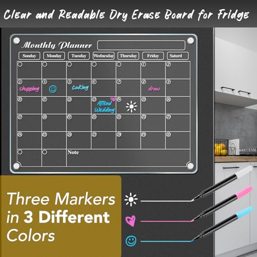 DIYMAG Magnetic Calendar for Refrigerator 4 PCS Dry Erase Whiteboard 15.2"x11.2" Magnet Fridge White Board Planning Acryli...