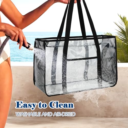 Fammart Clear Beach Bag for Women, Large Pool Tote Cruise Vacation Essentials - Zipper Closure, Waterproof, Sandproof