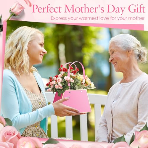 Noveread 24 Pcs Mother's Day Floral Gift Bags Bulk Portable Flower Bouquet Wrapping Paper Bag with Handle Waterproof Flori...