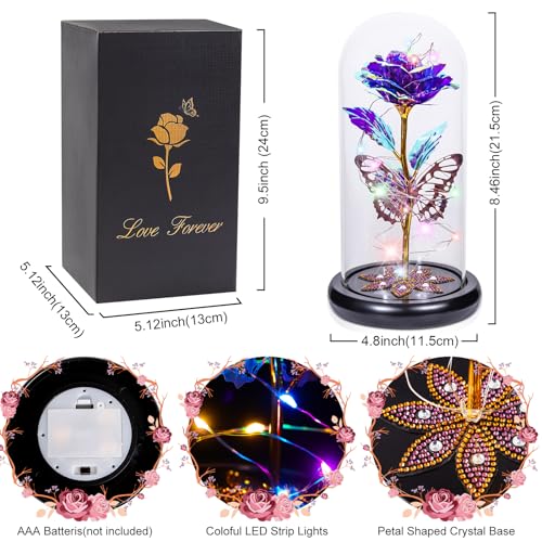 Mothers Day Flowers Gifts for Mom Women Birthday Gift Galaxy Glass Rose Forever Eternal Crystal Flowers Rose in Glass Dome...