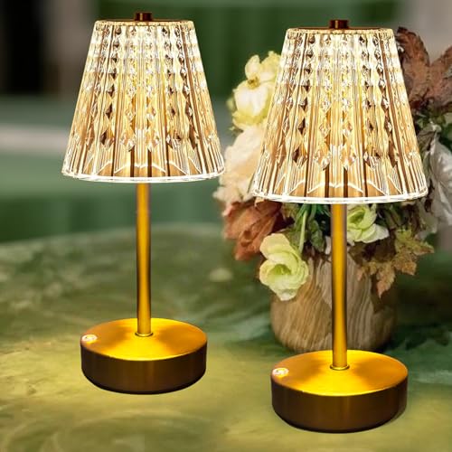 Set of 2 Rechargeable Table Lamps-Small Size Battery Powered Lamps-Cordless Desk Lamp for Restaurant Dinner Bathroom Kitch...