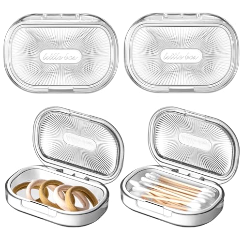 Kigley 4 Pcs Hair Tie Container Small Portable Travel Cotton Swab Holder Flosser Dispenser with Lid Plastic Box Beads Stor...