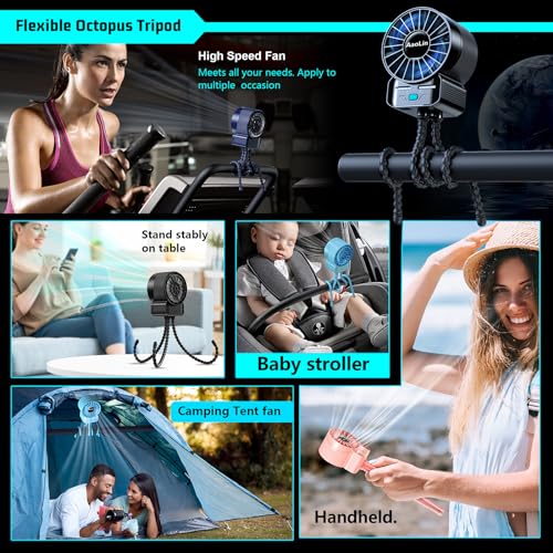 2 Pack Multifunctional Portable Stroller Fan 4 Speed 6600rpm High Speed Usb Rechargeable Personal Mini Handheld Fan Extend...