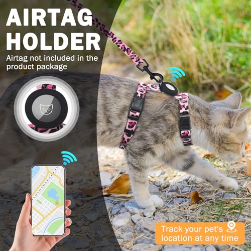 SCENEREAL Adjustable Cat Harness and Leash Set with AirTag Holder, Escape-Proof Design for Small to Large Cats, Lightweigh...