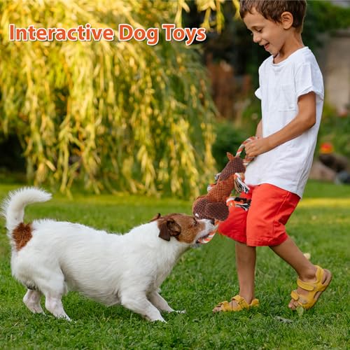 Drmstow Plush Dog Toys with Rope, Squeaker & Crinkle Paper – Interactive Squeaky Chew Toy for Large Dogs & Puppies – Tough...