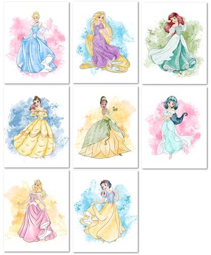 Nistio Princess Nursery Wall Art Prints, Ariel Nursery Poster, Newborn Gift, Cinderella Baby Room Decor For Girls, Princes...