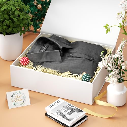 PSHVYM Gift Boxes with Lids, 11.5x7.8x3 In White Gift Box for Presents Magnetic Closure for T-Shirts, Gloves, Scarves, Boo...