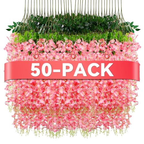 Alotiki Wisteria Hanging Flowers,50 Pack Fake Hanging Flowers,Wisteria Artificiales Garland for Home Wedding Arch Floral P...