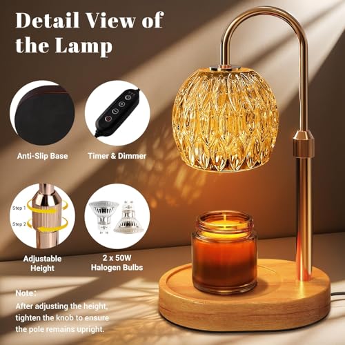 BlissWhisper Candle Warmer Lamp with Timer Dimmer,Adjustable Height Wax Melting Lamp for Jar Candles, Aesthetic Vintage Ho...