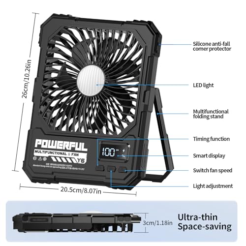 yAyusi 20000mAh Battery Powered Portable Travel Fan, Ultra-Slim 8Inch Rechargeable Camping Fan with Remote Controller, Max...