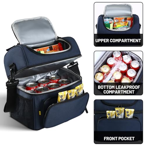 MIER Mens Insulated Lunch Box, Dual Compartment Large Lunch Bag Coolers with Shoulder Strap for Men Women Adult to Office ...