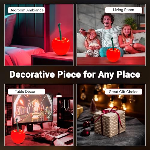 Nodyla Cherry Lamp LED Light – Unique Red Table Lamp for Bedroom, Nightstand or Living Room, Funky and Modern Desk Lamp, S...