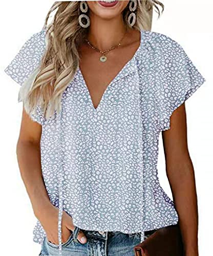 CERYIWER Women's Short Sleeve Casual Shirts Boho Floral Print V Neck Tops Loose Blouses
